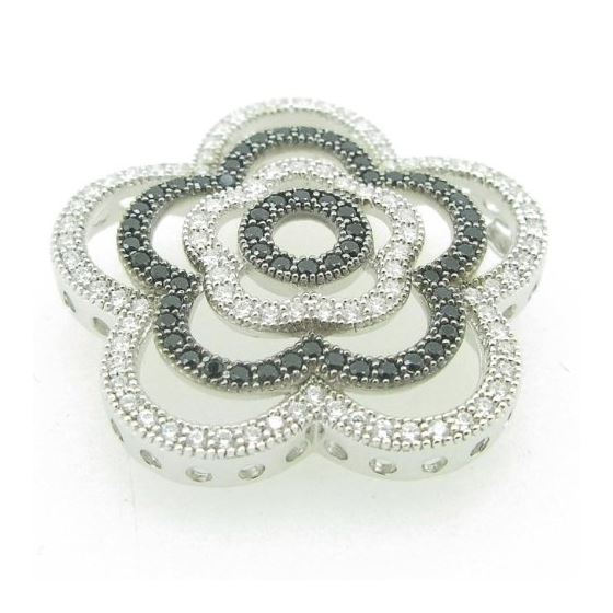 Ladies .925 Italian Sterling Silver black and white quad flower pendant 25mm 2