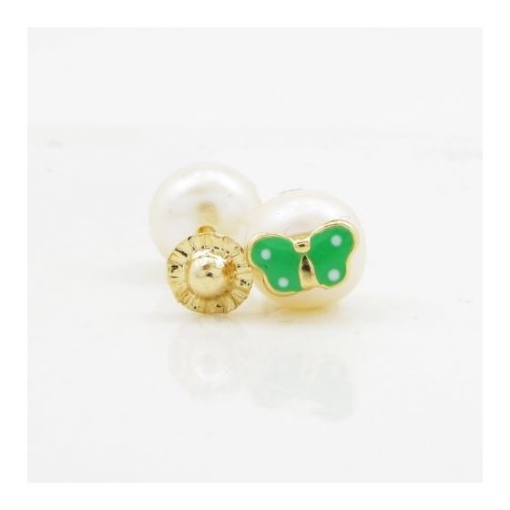 14K Yellow gold Butterfly pearl stud earrings for Children/Kids web83 2