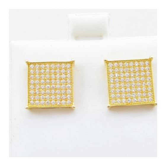 Mens .925 sterling silver Yellow 8 row square earring MLCZ22 3mm thick and 11mm wide Size 2