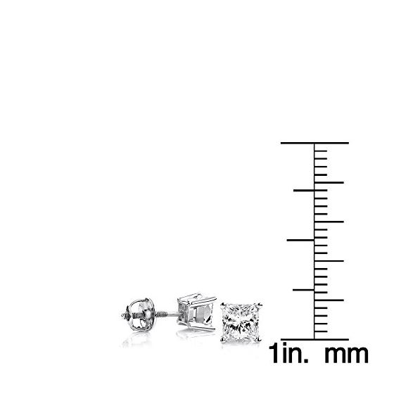 Platinum Solitaire Princess Cut Diamond Stud Ear-4