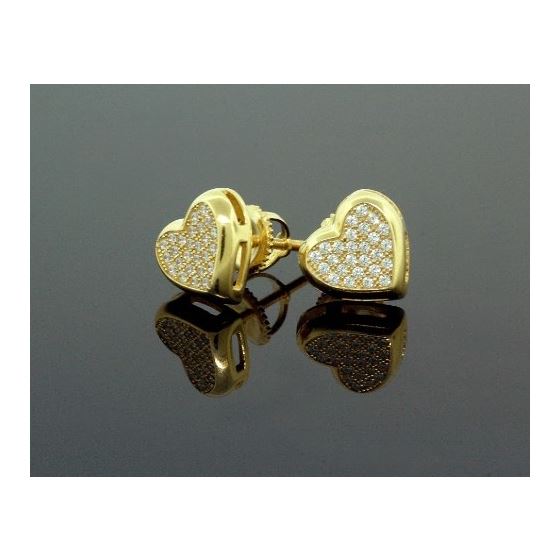 .925 Sterling Silver Yellow Heart White Crystal Micro Pave Unisex Mens Stud Earrings 2