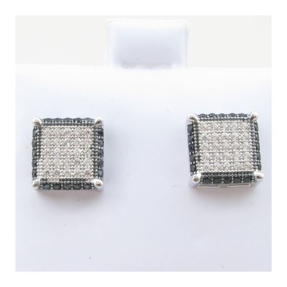 Mens .925 sterling silver Black and white 7 row square earring MLCZ110 4mm thick and 8mm wide Size 2