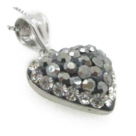"Ladies .925 Italian Sterling Silver Black Stone Heart Pendant Length - 9.5in (Length- 20mm
