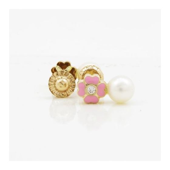 14K Yellow gold Flower pearl stud earrings for Children/Kids web91 2