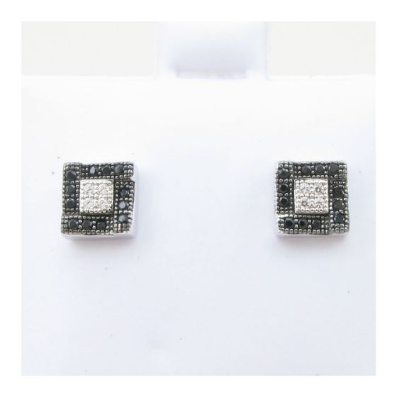 Mens .925 sterling silver Black and white 4 row square earring MLCZ125 3mm thick and 6mm wide Size 2