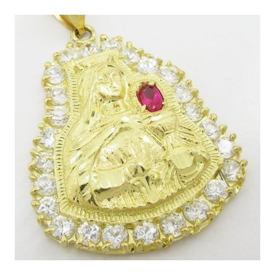 Mens 10k Yellow gold Red and white gemstone mary charm EGP73 2