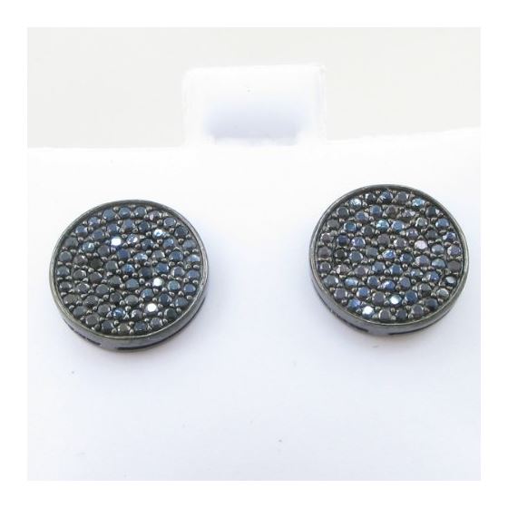 Mens .925 sterling silver Black round earring 5 MLCZ250 2mm thick and 11mm wide Size 2