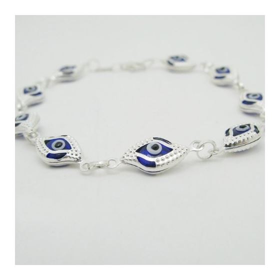 "Sterling Silver Fashion Small Multi-Colored Guardian Evil Eye Bracelet