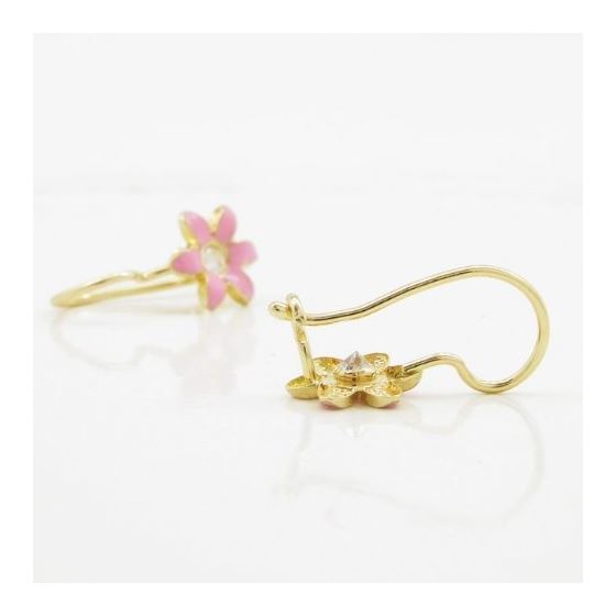 14K Yellow gold Flower cz hoop earrings for Children/Kids web38 4