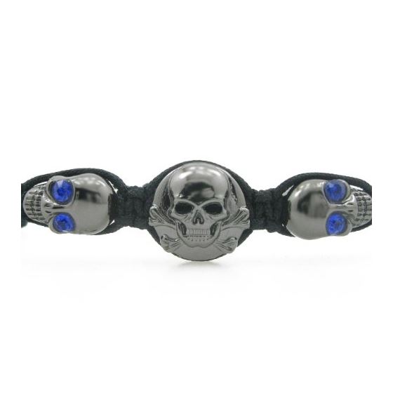 "Mens black skulls with blue stones string bracelet Diameter - 2.75 inch (Large - 18mm