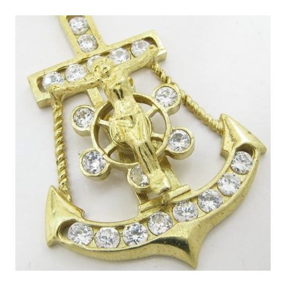 Mens 10k Yellow gold White gemstone jesus anchor wheel charm EGP64 2