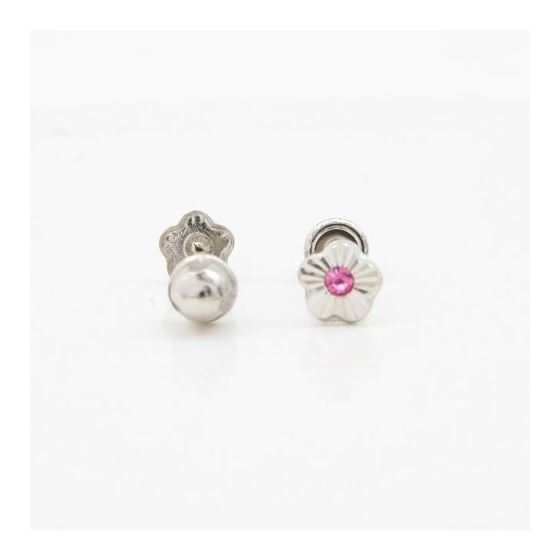 14K White gold Flower cz stud earrings for Children/Kids web484 2