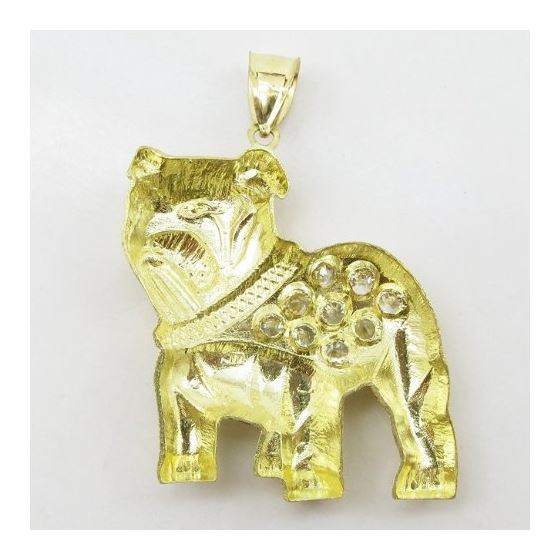 Mens 10k Yellow gold White gemstone bulldog charm EGP56 4