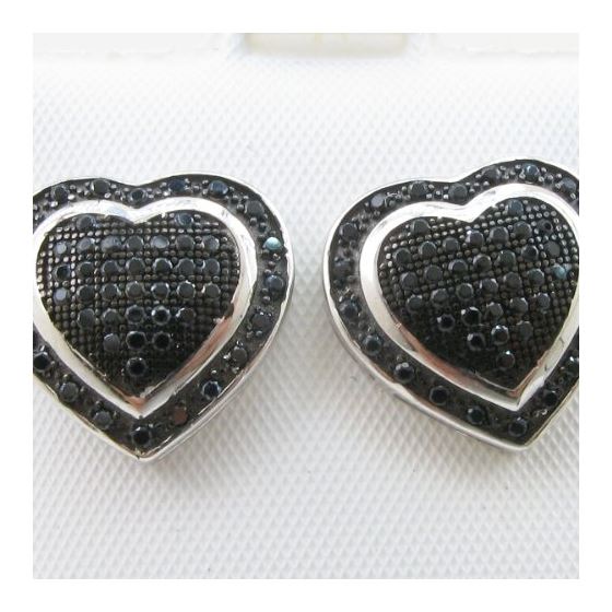 Womens .925 sterling silver Black and white heart earring 5mm thick and 14mm wide Size 2