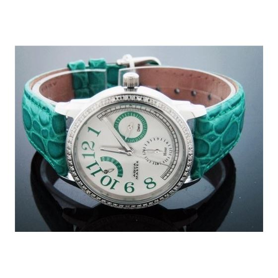 Aqua Master Lady Round Style 0.50ct Diamonds White Face Geen Band 2