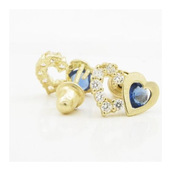 14K Yellow gold Dual heart cz stud earrings for Children/Kids web293 2