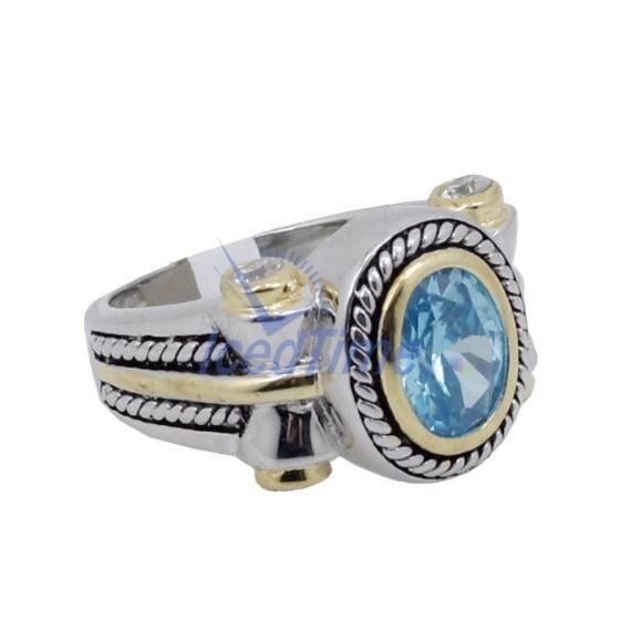 "Ladies .925 Italian Sterling Silver Baby blue synthetic gemstone ring SAR52 6