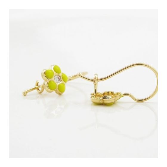 14K Yellow gold Flower cz hoop earrings for Children/Kids web28 4