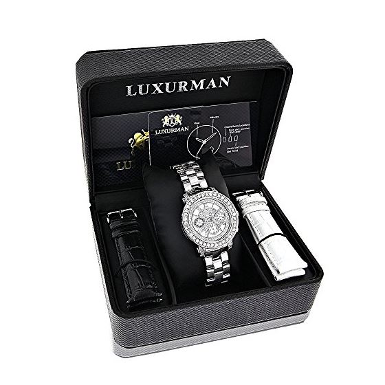 Luxurman Watches Ladies Diamond Watch 3ct Silver Stainless Band and Case 4