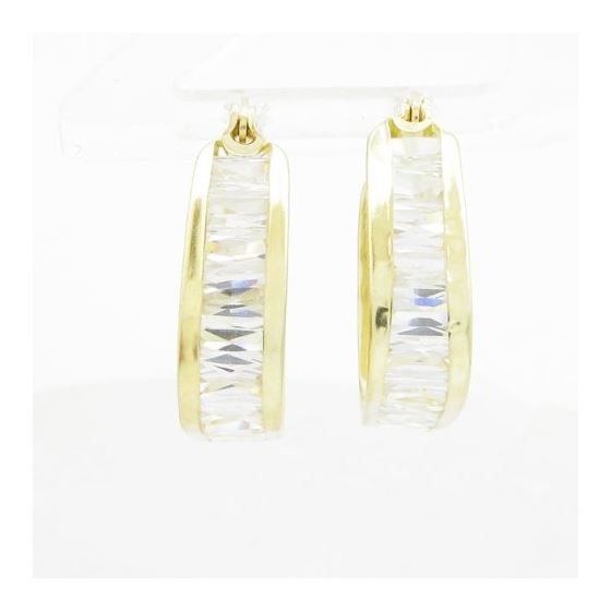 Womens 10k Yellow gold White cz hoop earring ELMI17 2