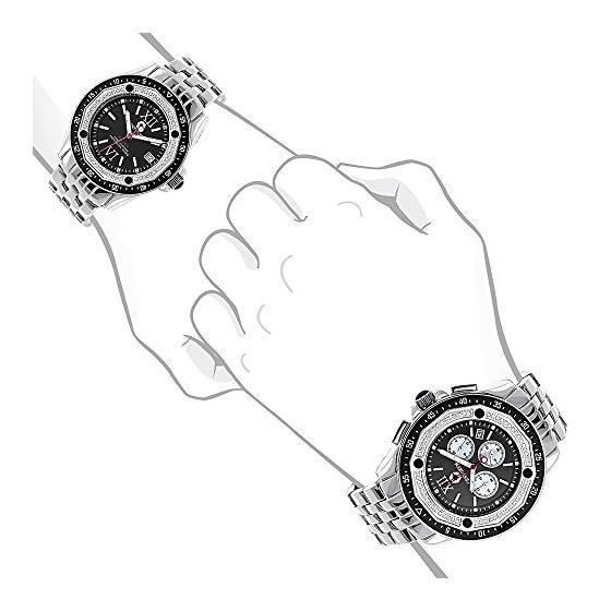 Matching His and Hers Centorum Chronograph Real Diamond Watch Set 1.05ct Black 4