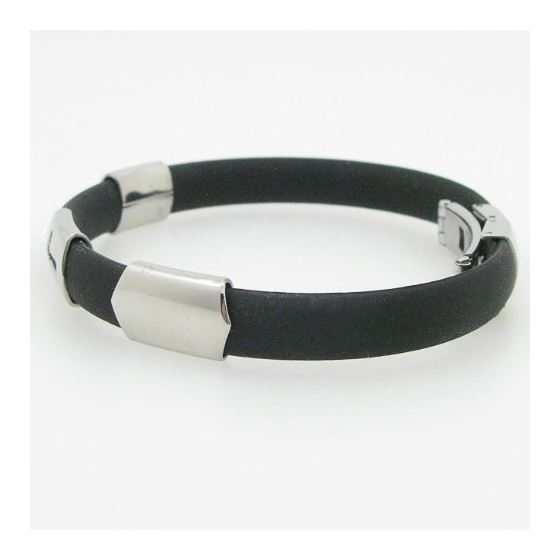 Stainless Steel and Black Rubber Bracelet With Cross 2