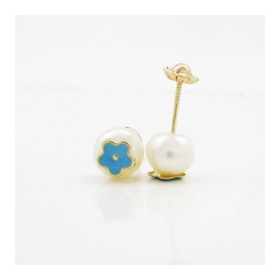 14K Yellow gold Pearl flower stud earrings for Children/Kids web5 4