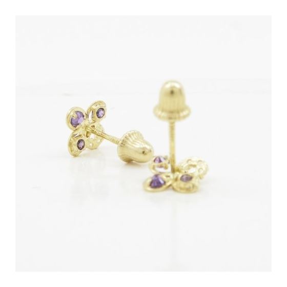 14K Yellow gold Flower cz stud earrings for Children/Kids web425 4