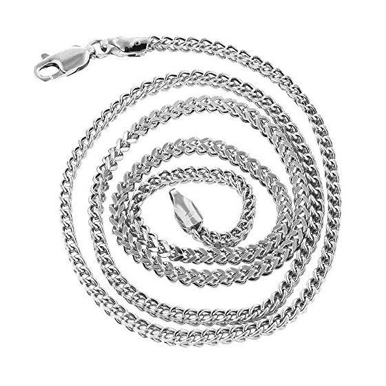 10k White Gold Hollow Franco Chain 2mm Wide Necklace with Lobster Clasp 30 inches long 2