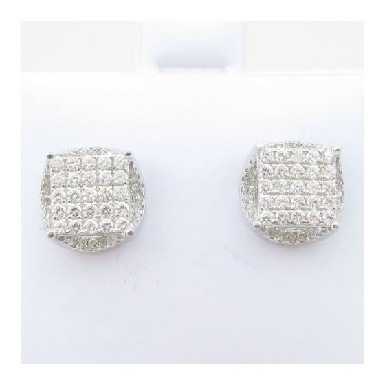 Mens .925 sterling silver White round square earrings MLCZ182 5mm thick and 10mm wide Size 2