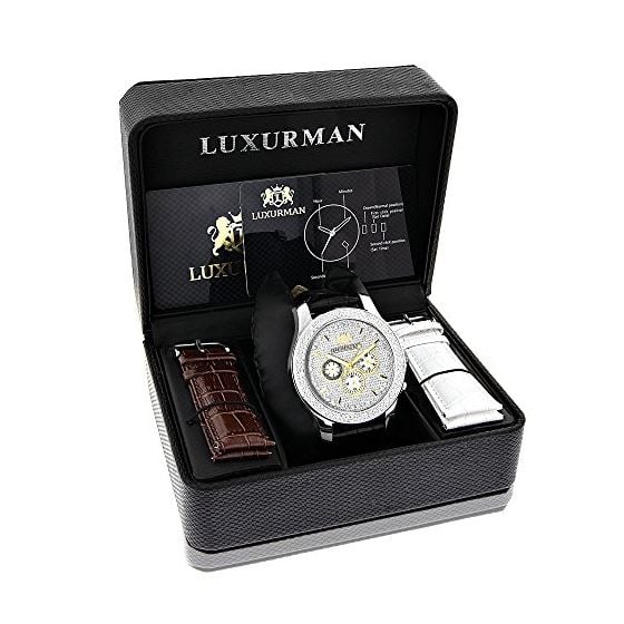 Luxurman Mens Genuine Diamond Watch 0.25ct Leather Watch Band Large Heavy 4