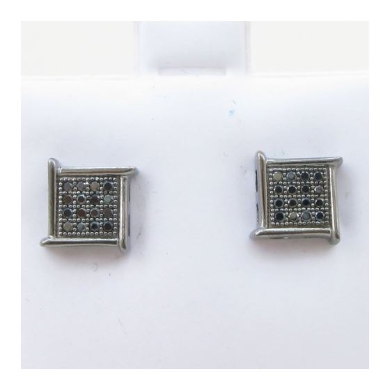 Mens .925 sterling silver Black 4 row square earring MLCZ142 3mm thick and 8mm wide Size 2