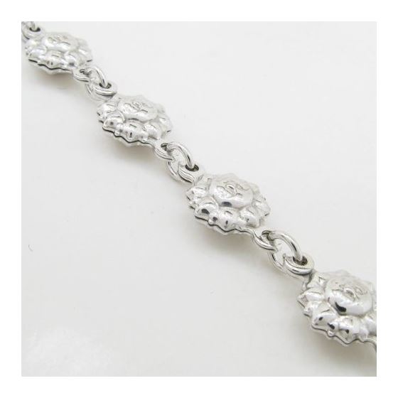 Women silver flower link bracelet SB7 7.25 inches long and 9mm wide 2