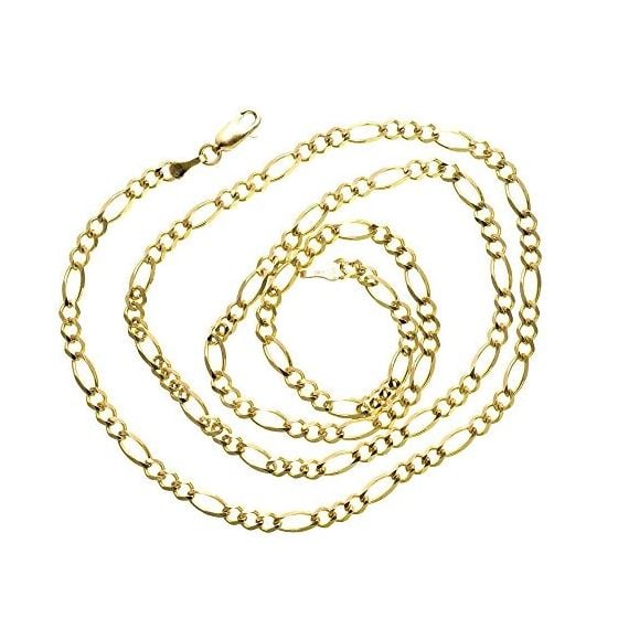 14K YELLOW Gold SOLID FIGARO Chain - 24 Inches Long 3.6MM Wide 2