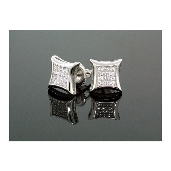 .925 Sterling Silver White Square White Crystal Micro Pave Unisex Mens Stud Earrings 2