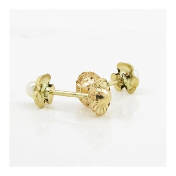 14K Yellow gold Fancy flower pearl stud earrings for Children/Kids web197 4