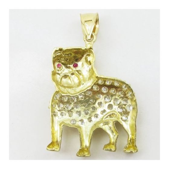 Mens 10k Yellow gold Red and white gemstone bulldog charm EGP57 4