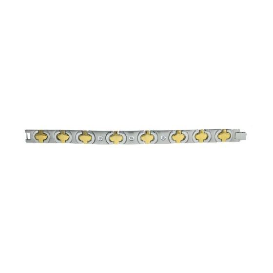 "Mens Womens Two Tone Yellow Stainless Steel Bracelet with CZ