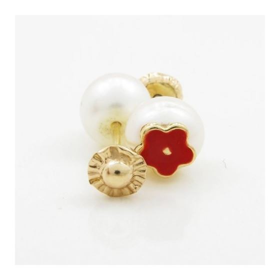 14K Yellow gold Pearl flower stud earrings for Children/Kids web1 2