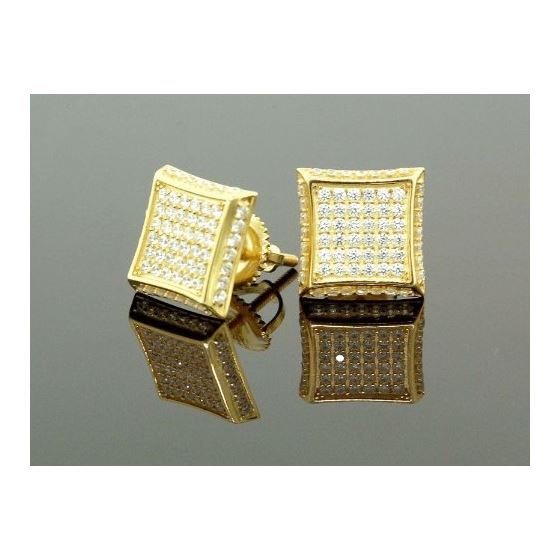 .925 Sterling Silver Yellow Square White Crystal Micro Pave Unisex Mens Stud Earrings 2