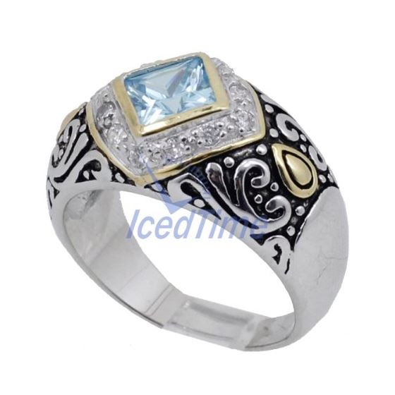 "Ladies .925 Italian Sterling Silver Baby blue synthetic gemstone ring SAR13 6