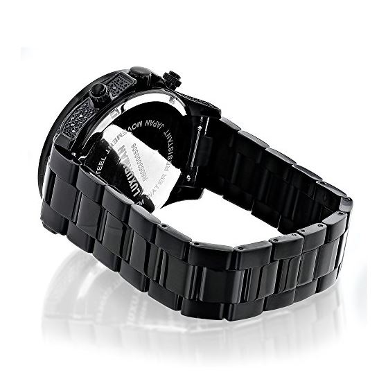 Luxurman Mens Black Real Diamond Watch 0.5ct Interchangeable Leather Straps 2