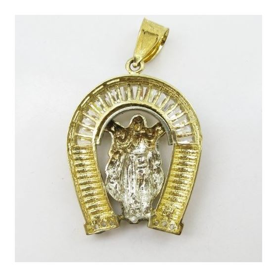 Mens 10k Yellow gold White gemstone jesus horse shoe charm EGP41 4