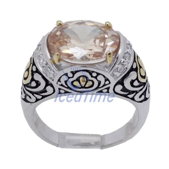"Ladies .925 Italian Sterling Silver Spring citrine synthetic gemstone ring SAR7 6