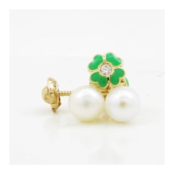 14K Yellow gold Flower pearl stud earrings for Children/Kids web90 4