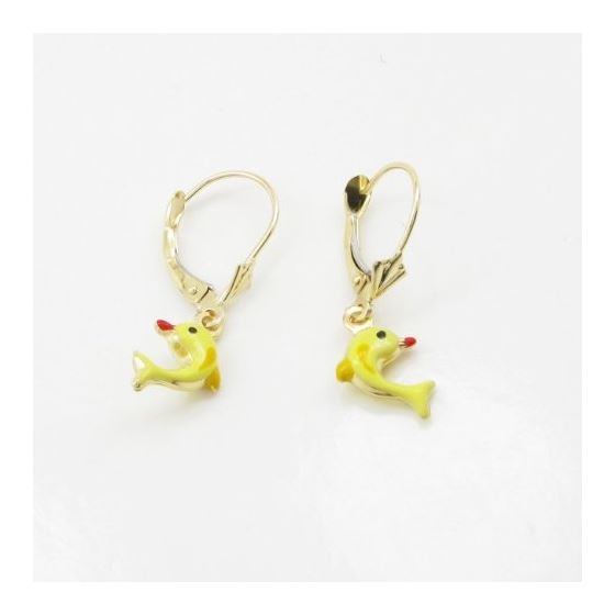 14K Yellow gold Dolphin chandelier earrings for Children/Kids web402 4