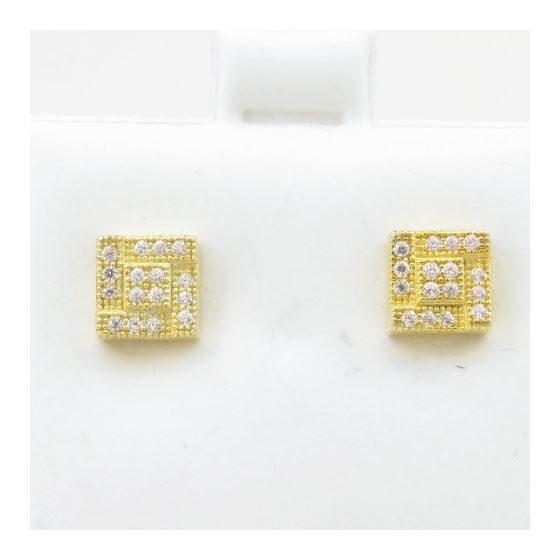 Mens .925 sterling silver Yellow 4 row square earring MLCZ123 3mm thick and 6mm wide Size 2