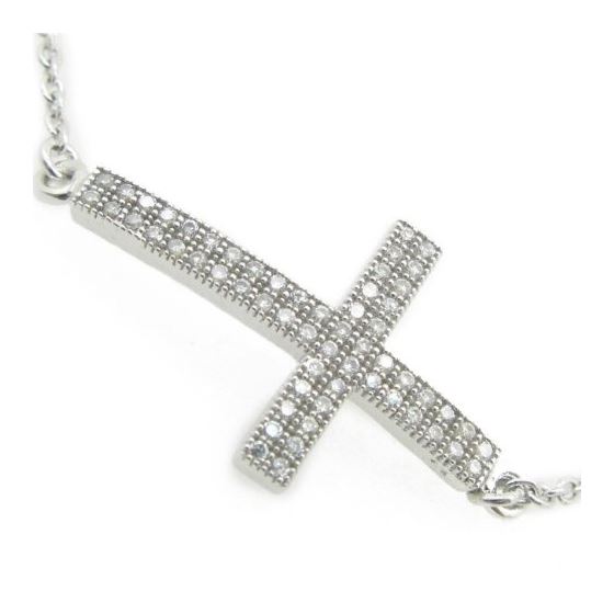 Ladies .925 Italian Sterling Silver white bracelet with cross Length - 9 inches ( cross - 24mm ) 2