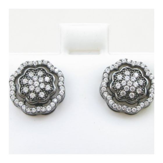 Womens .925 sterling silver Black and white flower earring 1 MLCZ253 4mm thick and 11mm wide Size 2