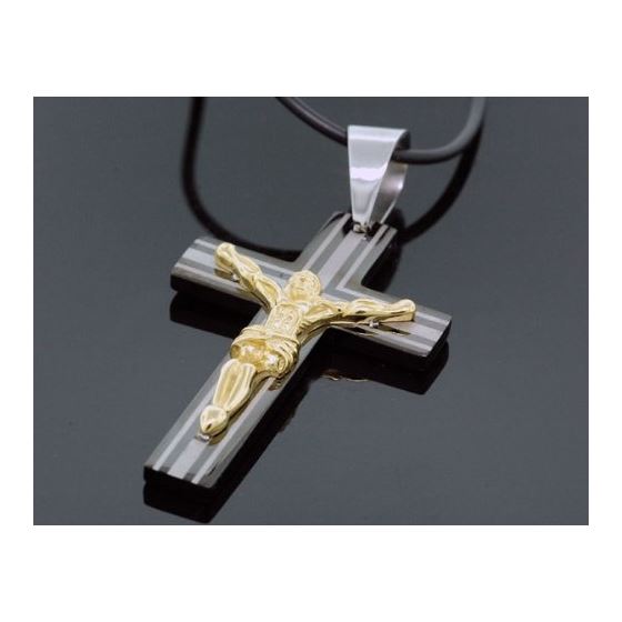 Jesus Christ on Cross Ceramic Stainless Steel with Rubber Chain 2